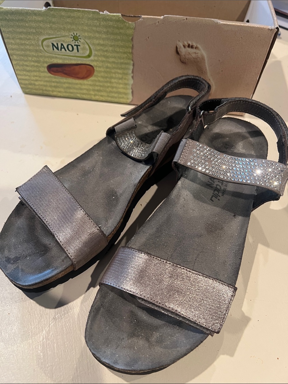 Naot Lisa Silver Metallic Leather Sandals EU 41